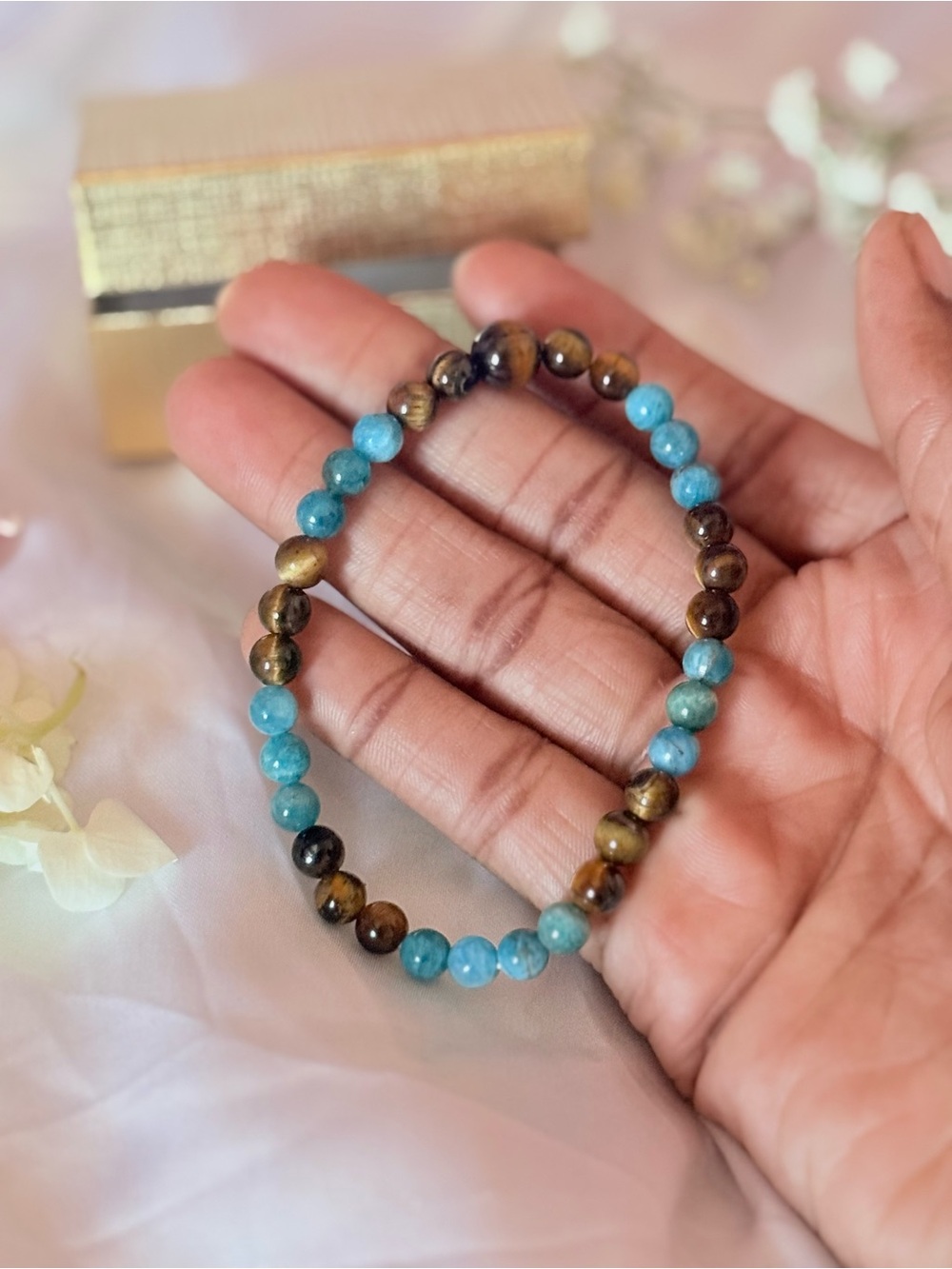 Blue Apatite & Tiger’s Eye Crystal Bracelet | Natural Gemstone Jewelry